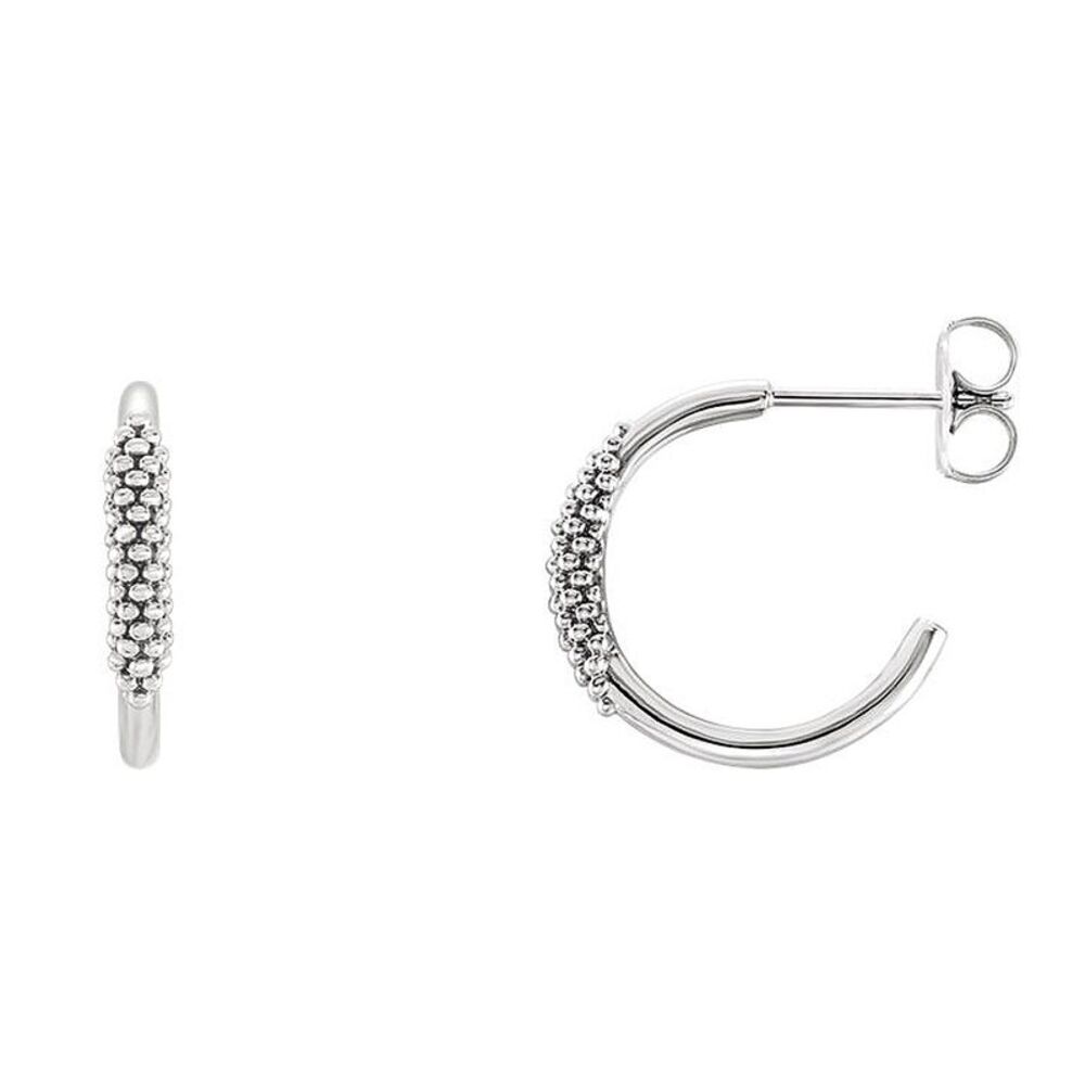 2.6mm x 15mm (9/16 Inch) Sterling Silver Small Beaded J-Hoop Earrings